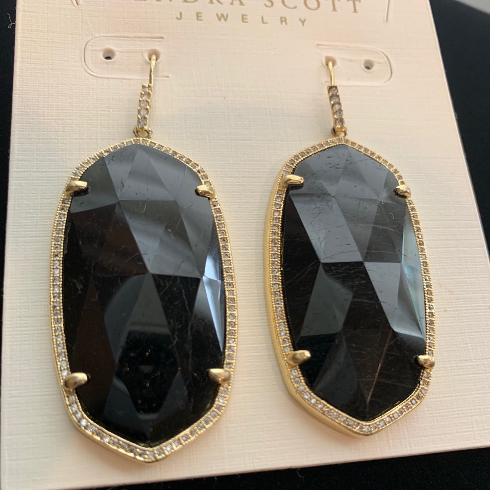 Kendra Scott Luxe large Pave Drop Black Tourmaline Earrings